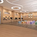 Kindergarten Music Room Interior With Wooden Walls Colorful Stools Piano And Music Stands