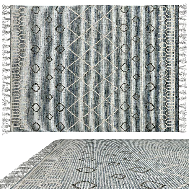 Square Rug with Geometric Diamond Pattern and Fringe Edges in Neutral Tones 3d model
