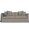 Light Gray Upholstered Two Seater Sofa With Decorative Patterned Pillows And Throw Blanket 3d model