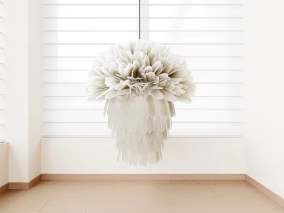 White Feather Floral Design Chandelier In Elegant Modern Interior With Blinds 3d model