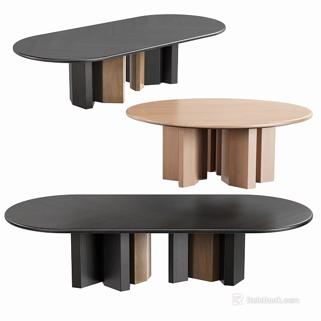Modern Oval Dining Tables With Wooden Legs And Black Wooden Finishes 3d model 
