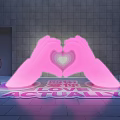 Giant Illuminated Pink Heart Shaped Hands Inflatable Structure With LOVE ACTUALLY Text On Ground