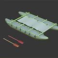 Wooden Boat With Blue Yellow Hull White Planks And Red Oars On Black Background