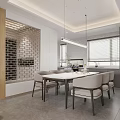 Modern Living and Dining Room Interior with Sofa Armchair Dining Table TV and Floor Lamp