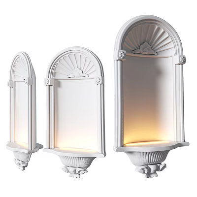 White Arch Design Wall Lamps With Decorative Fan Shaped Elements And Soft Lighting 3d model