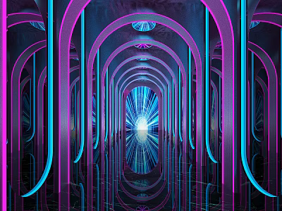 Stylish KTV Interior Featuring Neon Lights Mirrored Tunnel And Arch Design 3d model