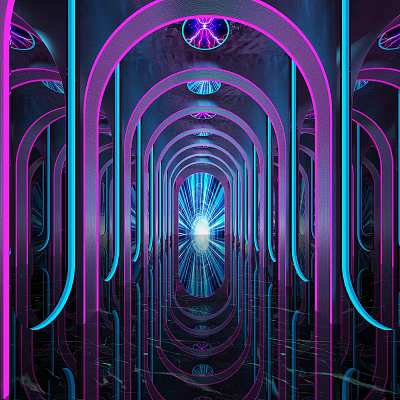 Stylish KTV Interior Featuring Neon Lights Mirrored Tunnel And Arch Design 3d model