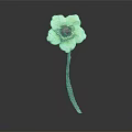 Flower Shaped Fashion Hairpin With Green Petals Red Gemstone Center And Silver Stem