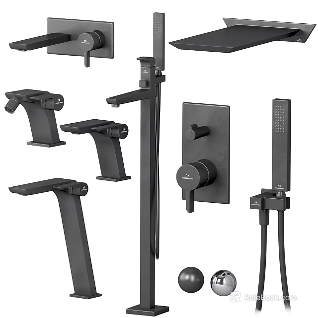 Sleek Black Modern Shower System With Handheld Sprayer Rainfall Head And Control Knob 3d model 