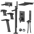 Sleek Black Modern Shower System With Handheld Sprayer Rainfall Head And Control Knob