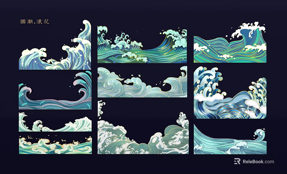 Artistic Wave Themed Wall Decor With Various Stylish Decorative Patterns 3d model 