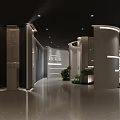 Modern Lobby Interior Design With Reception Desk Green Plants And Lighting