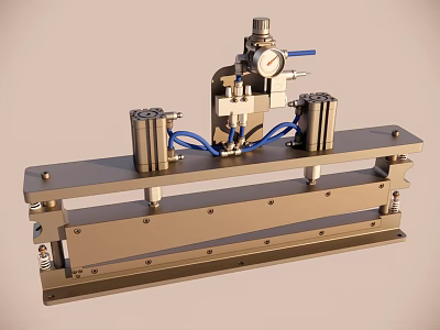 Industrial Mechanical Device With Metal Frame Pressure Gauge Cylinders And Blue Hoses 3d model