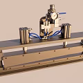 Industrial Mechanical Device With Metal Frame Pressure Gauge Cylinders And Blue Hoses