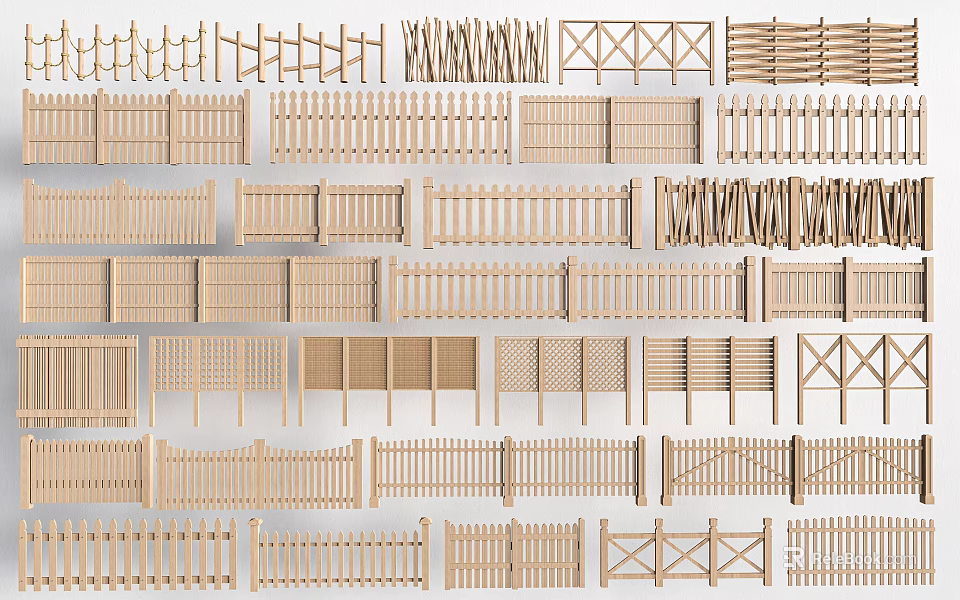 Various Wooden Railing Designs With Different Styles And Decorative Patterns 3d model