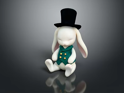 White Rabbit Home Decor Figurine With Black Top Hat Green Vest For Living Room 3d model