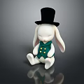 White Rabbit Home Decor Figurine With Black Top Hat Green Vest For Living Room
