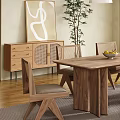 Natural Modern Solid Wood Dining Table Set With Chairs Bench Sideboard And Pendant Lights 3d model