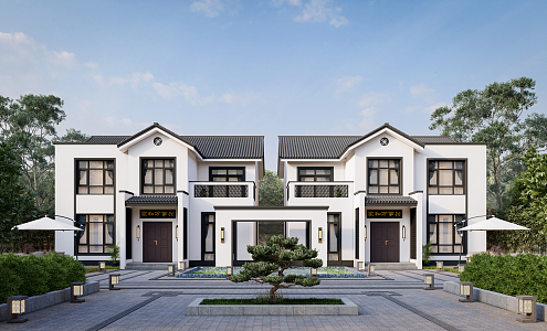 New Chinese style double-family villa 3d model