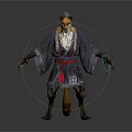 Anthropomorphic Fox Character Wearing Traditional Kimono With Obi And Tassel Details