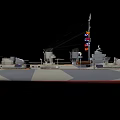 Military Warship Deck Displaying Colorful Flags Naval Guns And Upper Structure Details