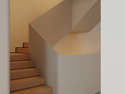 Modern Wooden Stairs Interior Design With White Side Panels And Simple Structure 3d model