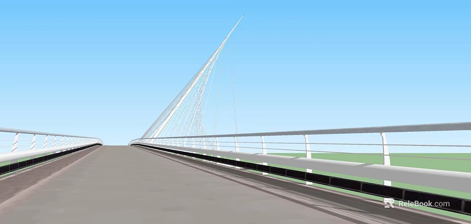 Modern Landscape Bridge With Cable Stayed Structure White Railings And Blue Sky 3d model 