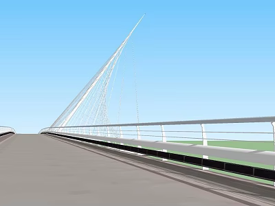 Modern Landscape Bridge With Cable Stayed Structure White Railings And Blue Sky 3d model