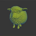 Sheep with white wool black ears legs and yellow eyes 3D model on gray background