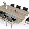 Wooden Dining Table Set With Black Chairs And Decorative Vase On Tabletop