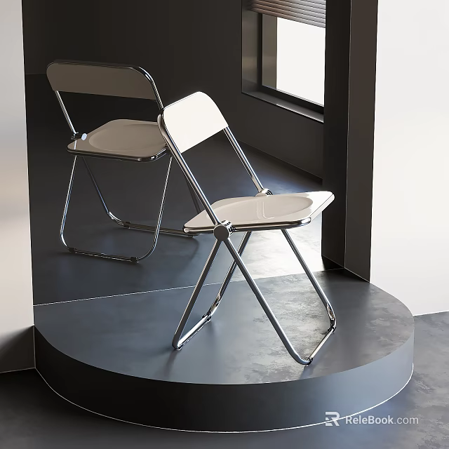 Modern Leisure Chair With Metal Frame White Seat Foldable Design Indoor Stylish Setting 3d model 