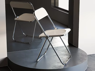 Modern Leisure Chair With Metal Frame White Seat Foldable Design Indoor Stylish Setting 3d model