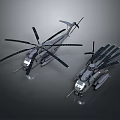 Two Military Style Helicopter Models With Multiple Rotors And Gray Bodies 3d model