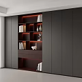 Modern Dark Bookcase With Open Shelves LED Lighting Decorative Vases And Small Statue