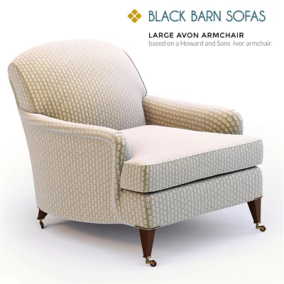 Large Ivory Armchair Traditional Design With Pattern Upholstery and Wood Legs 3d model