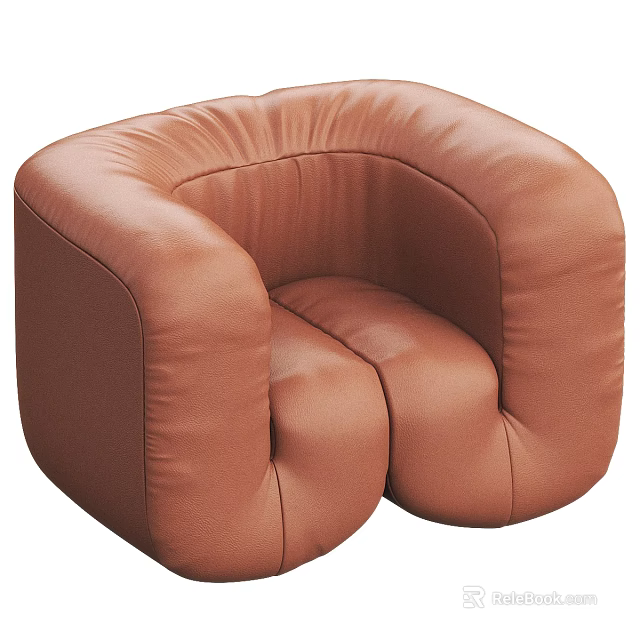 Stylish Modern Brown Leather Single Seater Sofa With Comfortable Rounded Curved Design 3d model