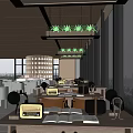 Modern Sales Office Interior Design With Hanging Green Plants And Wooden Tables