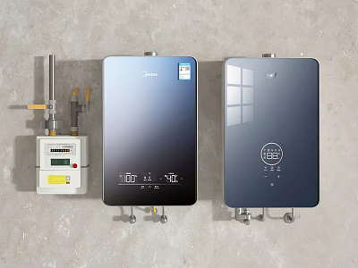 Modern Wall Mounted Household Gas Water Heaters With Digital Display And Control Panel 3d model