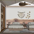 Hotel Guest Room Featuring Twin Beds Wooden Headboard Fringed Wall Art And Bamboo Ceiling Fan
