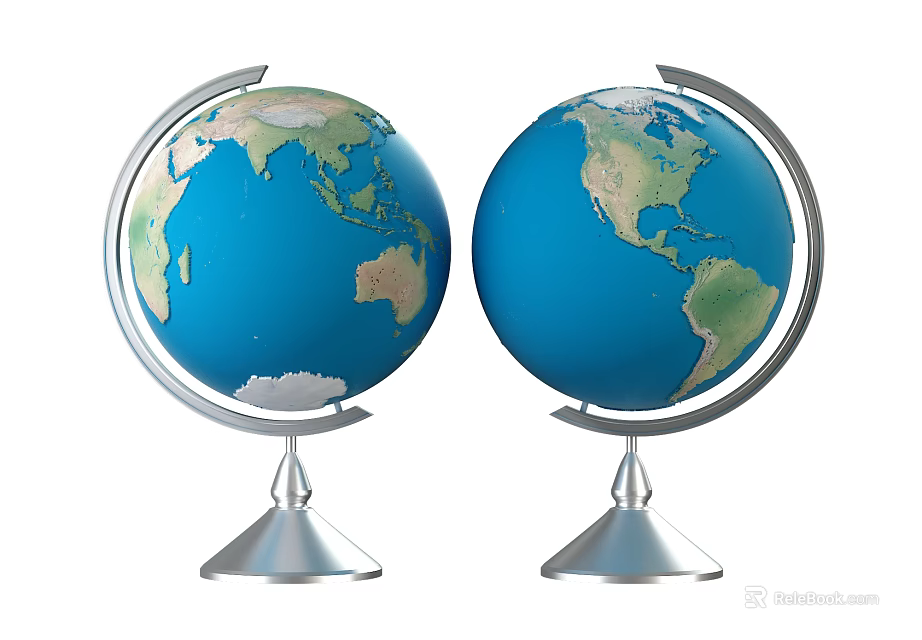 Decorative Globe Ornament Set with Two Globes and Silver Bases 3d model 