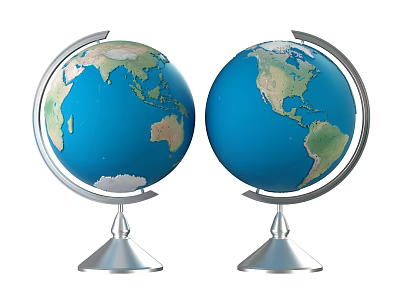 Decorative Globe Ornament Set with Two Globes and Silver Bases 3d model