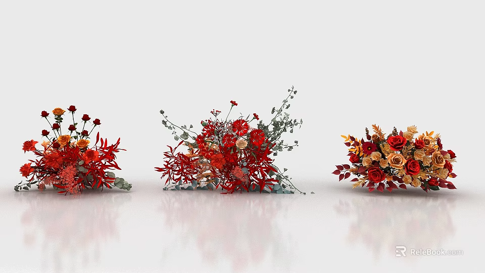 Commercial Floral Display Equipment Featuring Red And Orange Flower Arrangements 3d model 