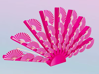 Pink Fan Shaped Decoration Composed Of Multiple Small Fans With White Patterns 3d model