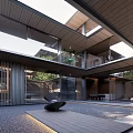 Modern Townhouse Exterior With Large Windows Balconies Central Pathway And Lush Greenery Trees