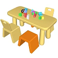 Kids Table with Chairs and Colorful Building Blocks for Children