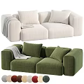 Modern Two Seater Sofa in White and Green with Cushions and Throw Blanket