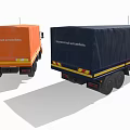 Two Commercial Cargo Trucks in Dark Blue and Orange for Freight Transport