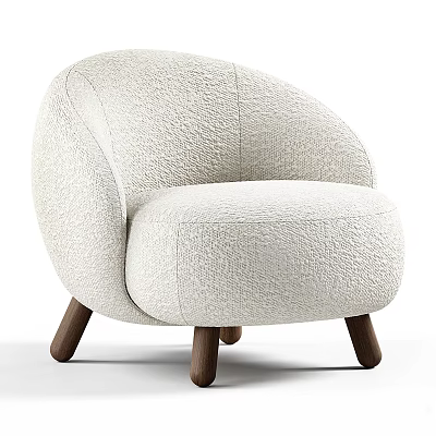 Plush Light Beige Accent Chair With Rounded Design And Wooden Legs 3d model