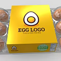 Fresh Brown Eggs in Transparent Plastic Tray With Yellow Box and Quality Label 3d model