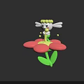 Cute Winged Cartoon Character Standing On Pink Flower With Green Stem And Yellow Center